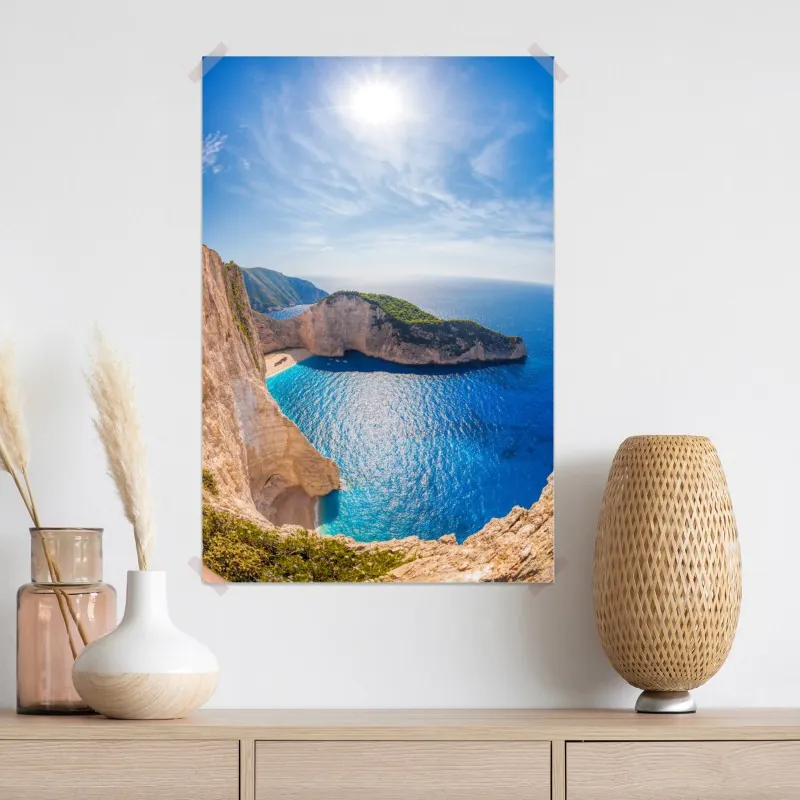 Plakat słoneczne klify na plaży Navagio, Zakynthos – Wallissimo® Plakat słoneczne klify na plaży Navagio, Zakynthos – Wallissimo®