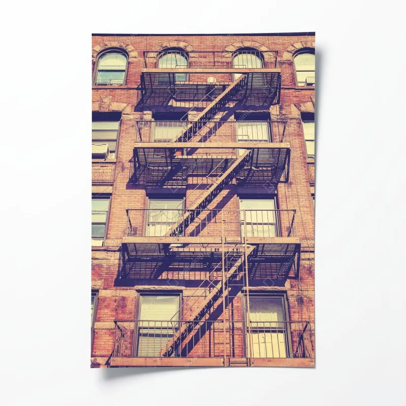 Plakat vintage drabiny pożarowe z Nowego Jorku