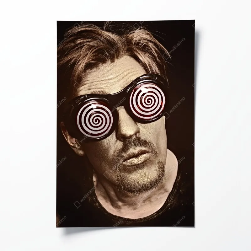 Plakat hipnotyczny portret w spiralnych goglach