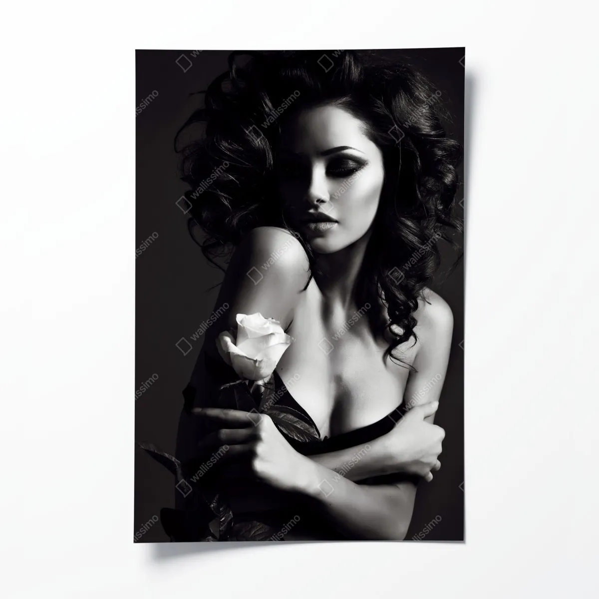 Plakat zmysłowy czarno-biały portret z różą – Wallissimo® Plakat zmysłowy czarno-biały portret z różą – Wallissimo®
