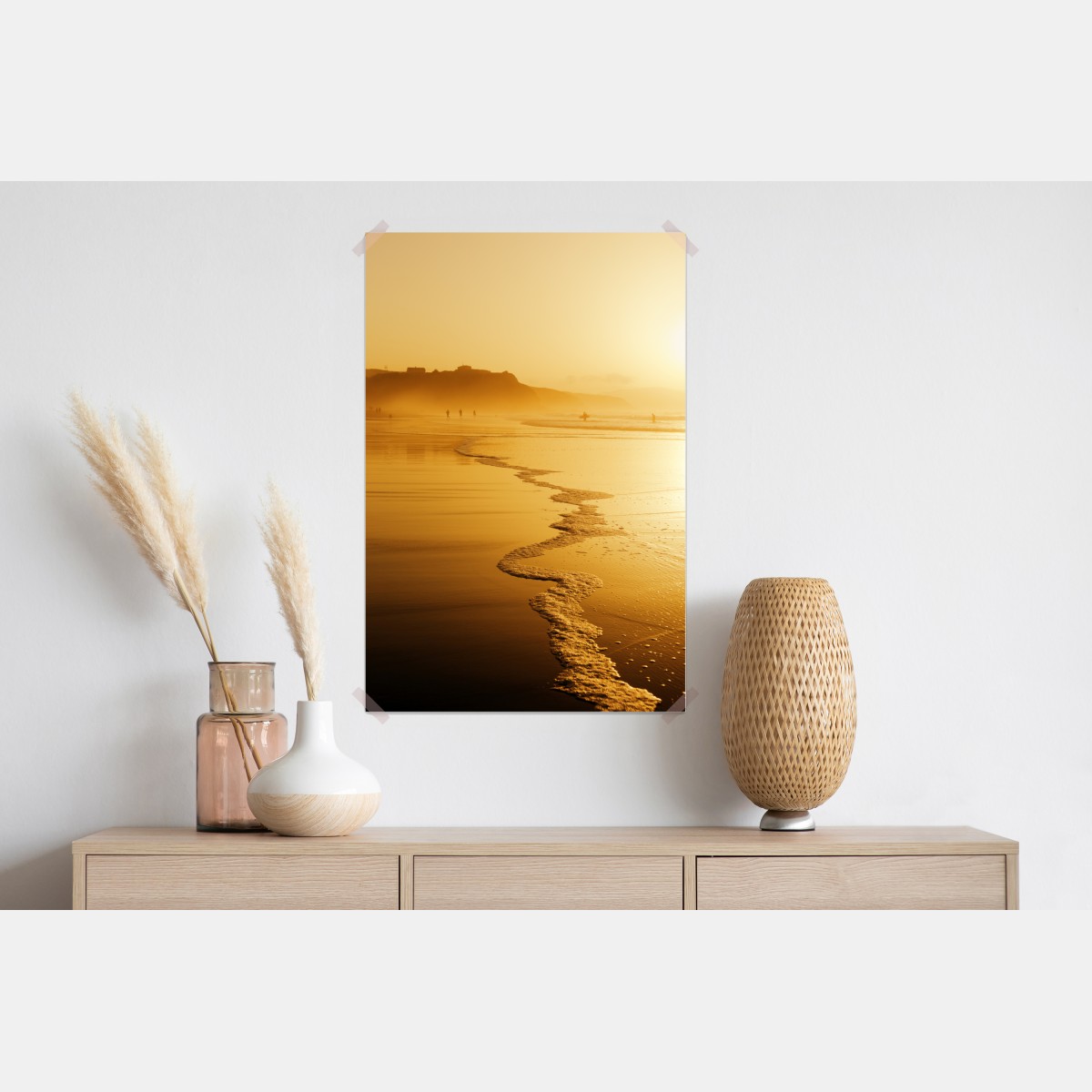 Plakat złoty zachód słońca na plaży w Sopelanie – Wallissimo® Plakat złoty zachód słońca na plaży w Sopelanie – Wallissimo®