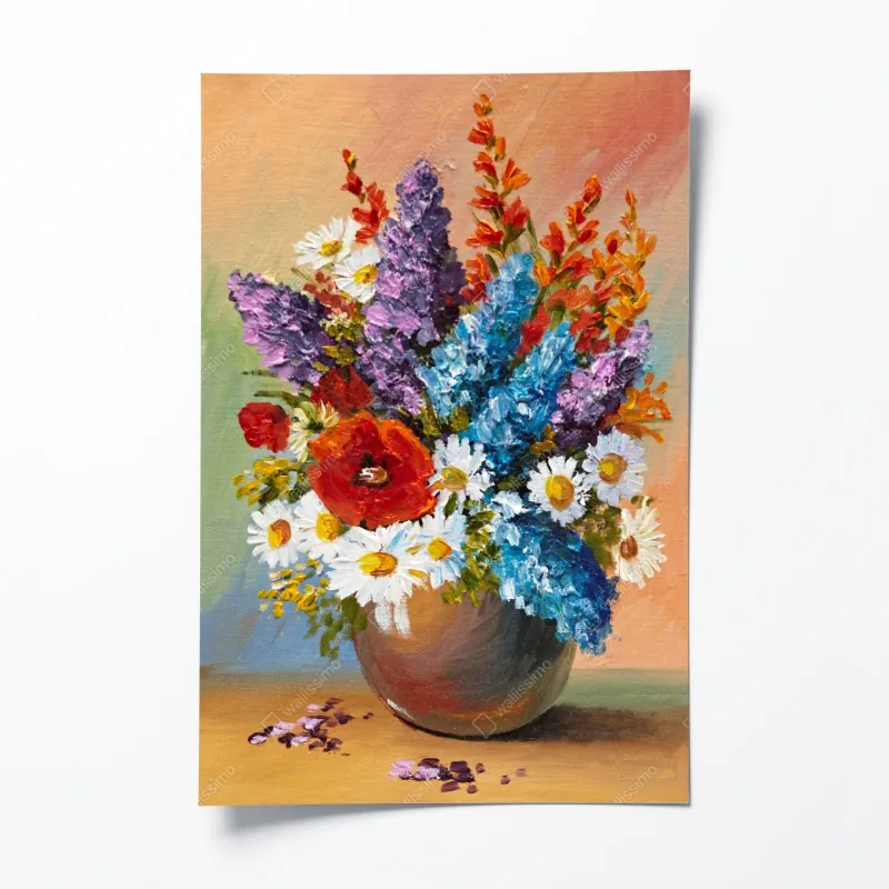 Plakat wielobarwny bukiet w wazonie