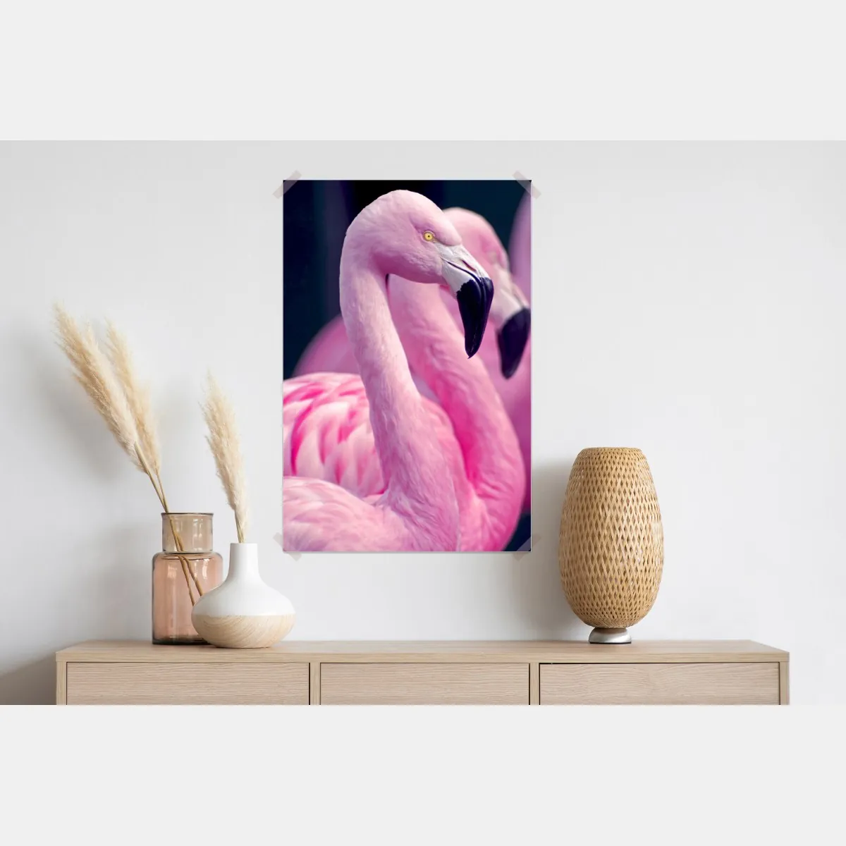 Plakat delikatny portret różowego flaminga – Wallissimo® Plakat delikatny portret różowego flaminga – Wallissimo®