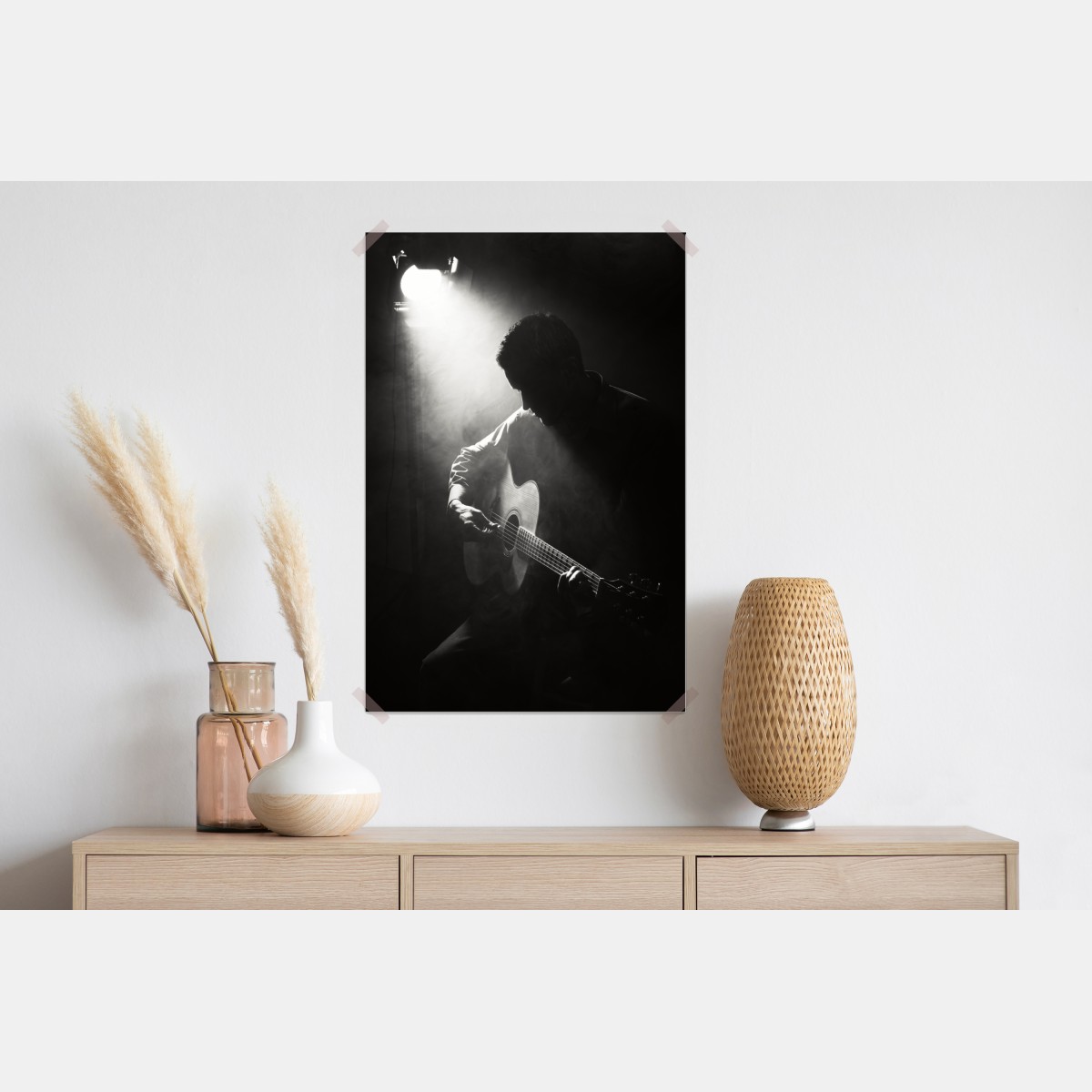 Plakat sylwetka gitarzysty w świetle reflektora – Wallissimo® Plakat sylwetka gitarzysty w świetle reflektora – Wallissimo®