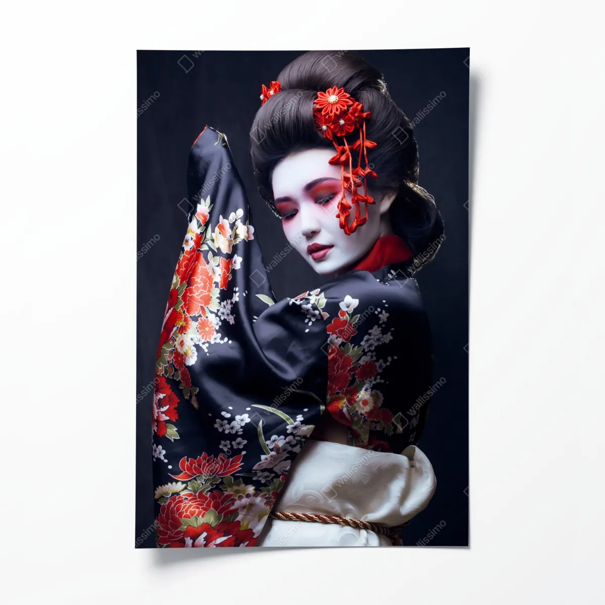 Plakat elegancki portret gejszy w czerwonym i czarnym kimonie – Wallissimo® Plakat elegancki portret gejszy w czerwonym i czarnym kimonie – Wallissimo®