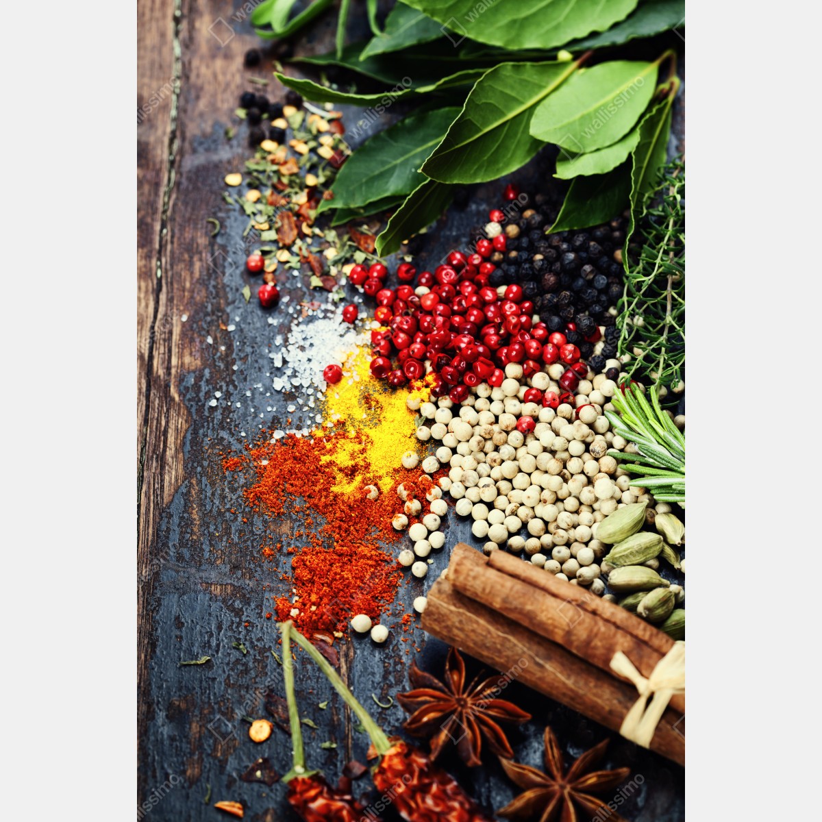 Plakat intensywny zestaw przypraw na rustykalnym drewnie – Wallissimo® Plakat intensywny zestaw przypraw na rustykalnym drewnie – Wallissimo®