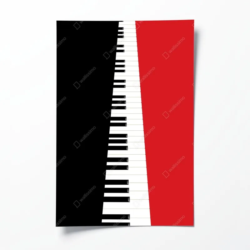 Plakat czarno-czerwona klawiatura fortepianu