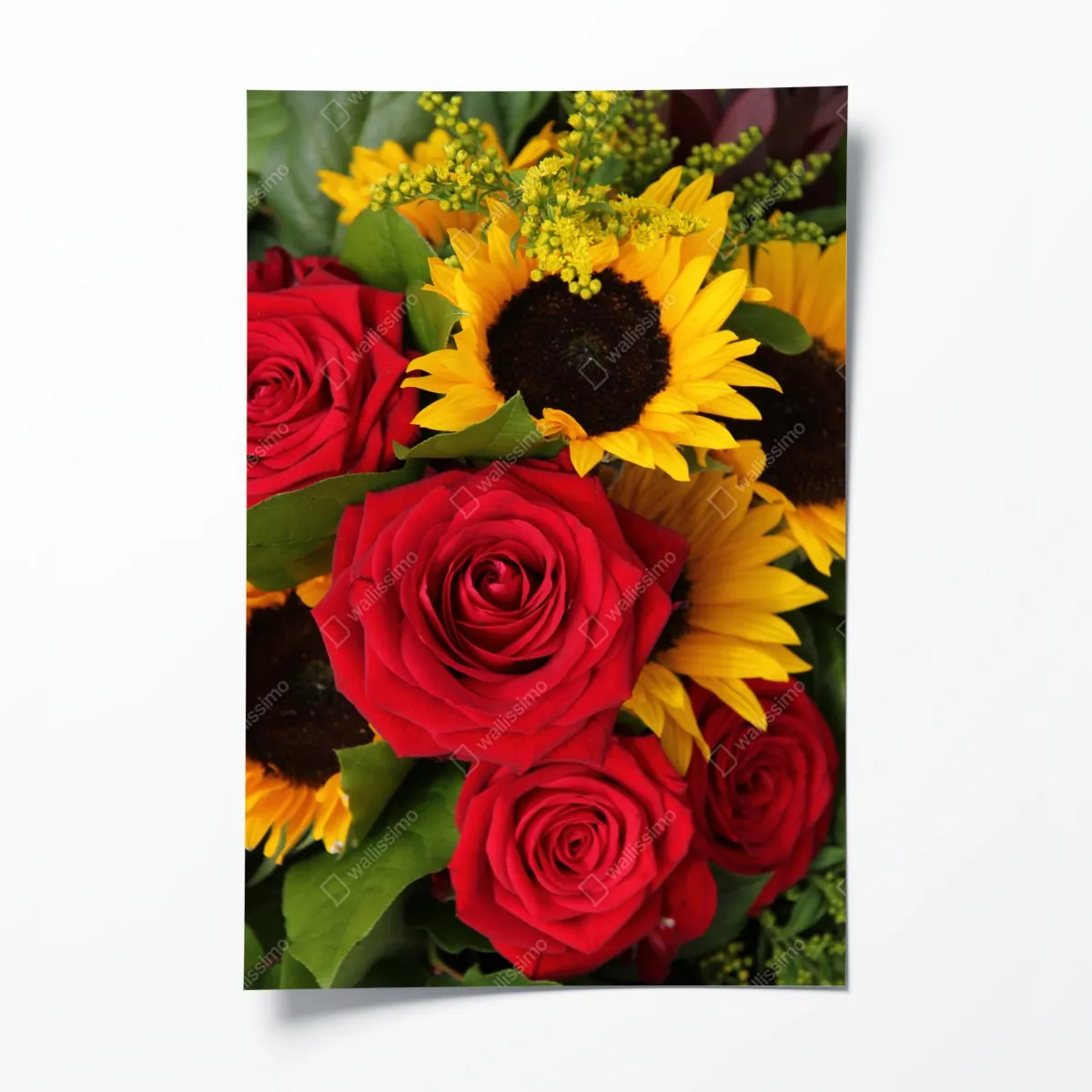 Plakat czerwone róże i słoneczniki w bukiecie – Wallissimo® Plakat czerwone róże i słoneczniki w bukiecie – Wallissimo®