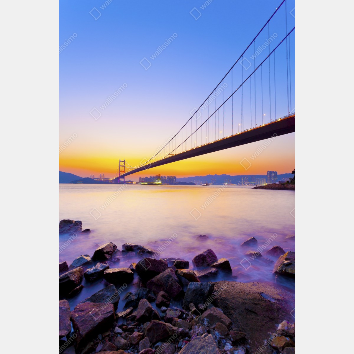 Plakat złoty zachód słońca nad mostem wiszącym – Wallissimo® Plakat złoty zachód słońca nad mostem wiszącym – Wallissimo®