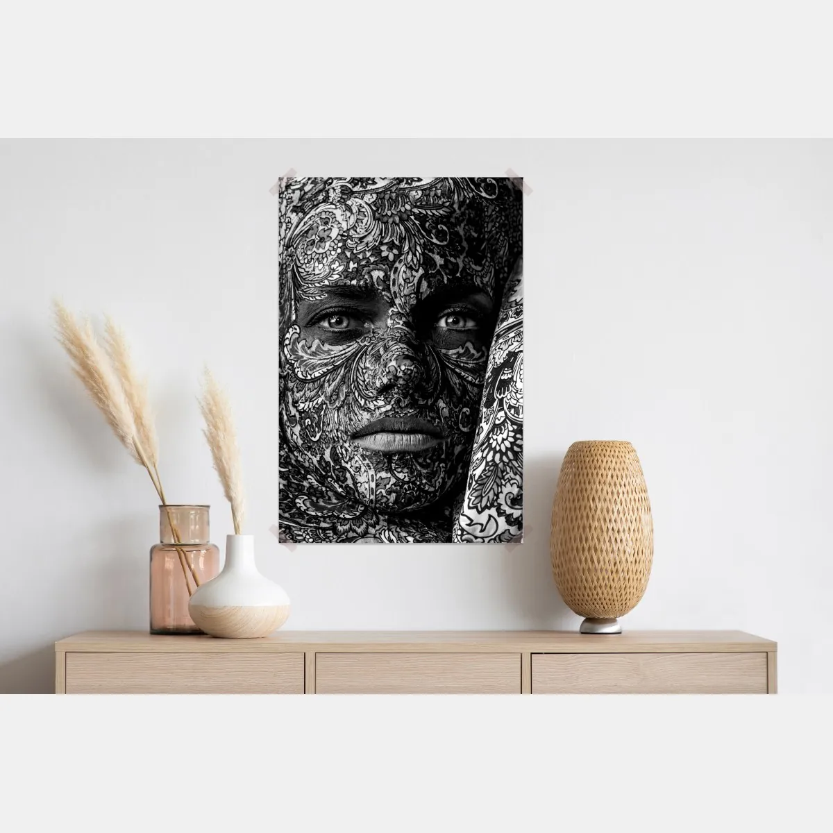 Plakat ornamentalny portret z kwiatowymi wzorami – Wallissimo® Plakat ornamentalny portret z kwiatowymi wzorami – Wallissimo®