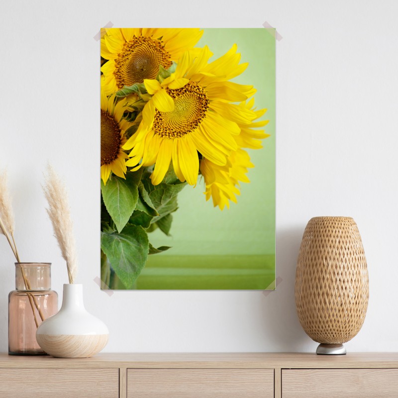 Plakat jasny bukiet słoneczników na zielonym tle – Wallissimo® Plakat jasny bukiet słoneczników na zielonym tle – Wallissimo®