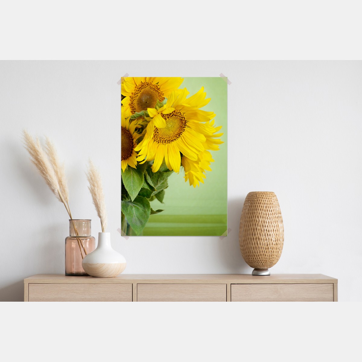 Plakat jasny bukiet słoneczników na zielonym tle – Wallissimo® Plakat jasny bukiet słoneczników na zielonym tle – Wallissimo®