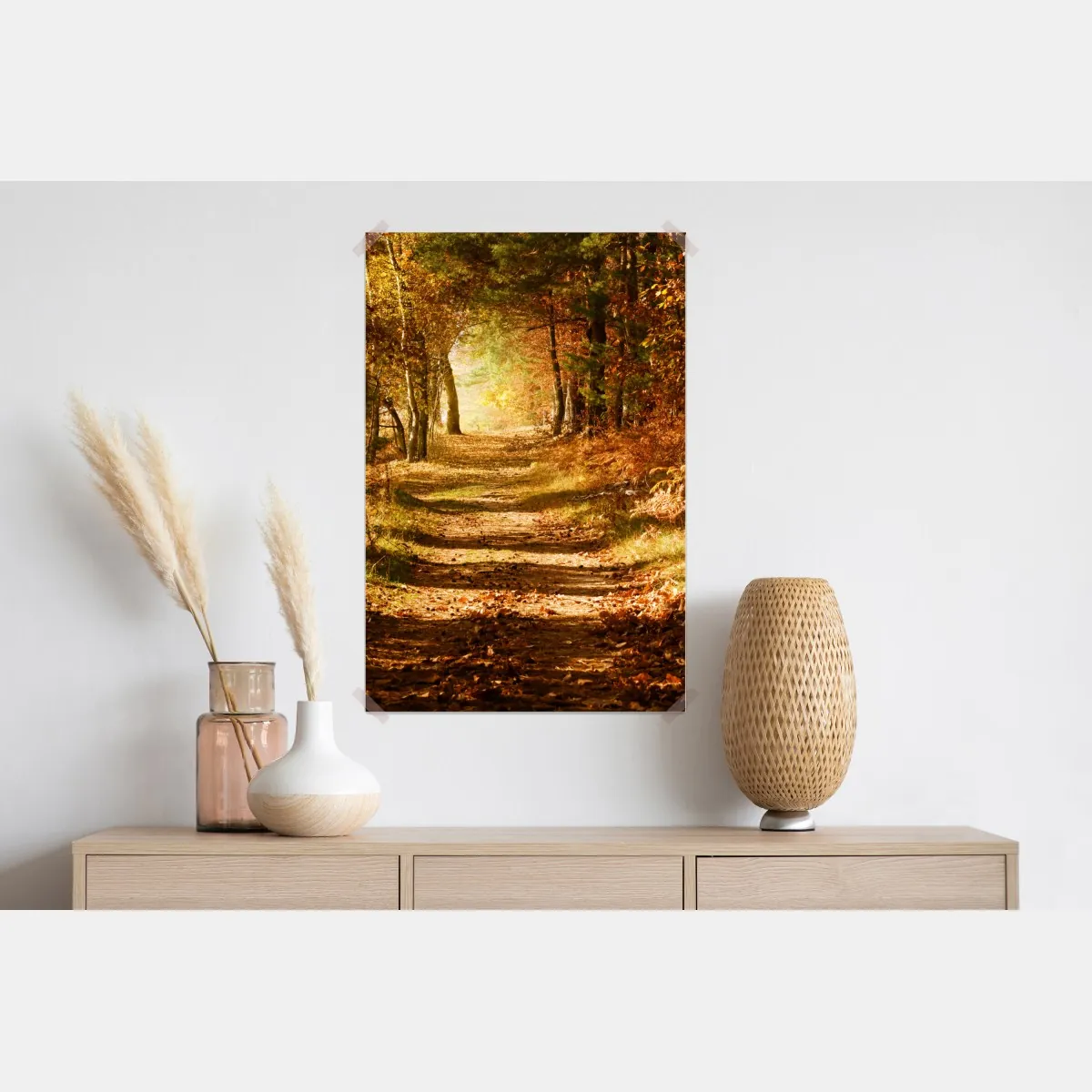 Plakat jesienna leśna ścieżka ze złotym światłem – Wallissimo® Plakat jesienna leśna ścieżka ze złotym światłem – Wallissimo®
