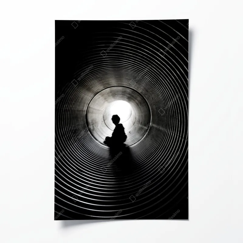 Plakat sylwetka w spiralnym tunelu