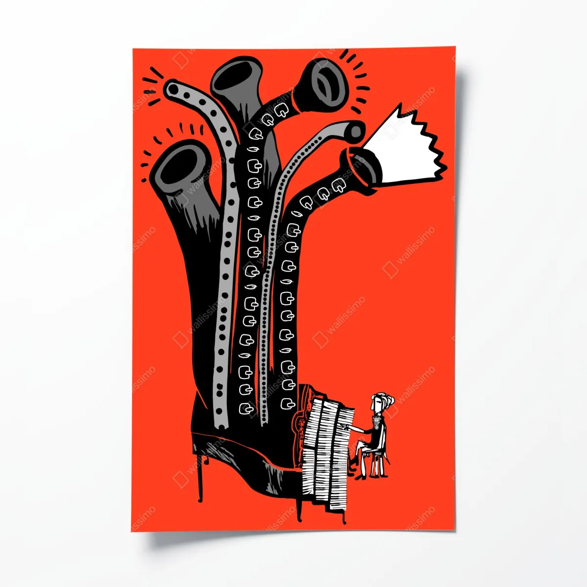 Plakat surrealistyczny fortepianowy but – Wallissimo® Plakat surrealistyczny fortepianowy but – Wallissimo®