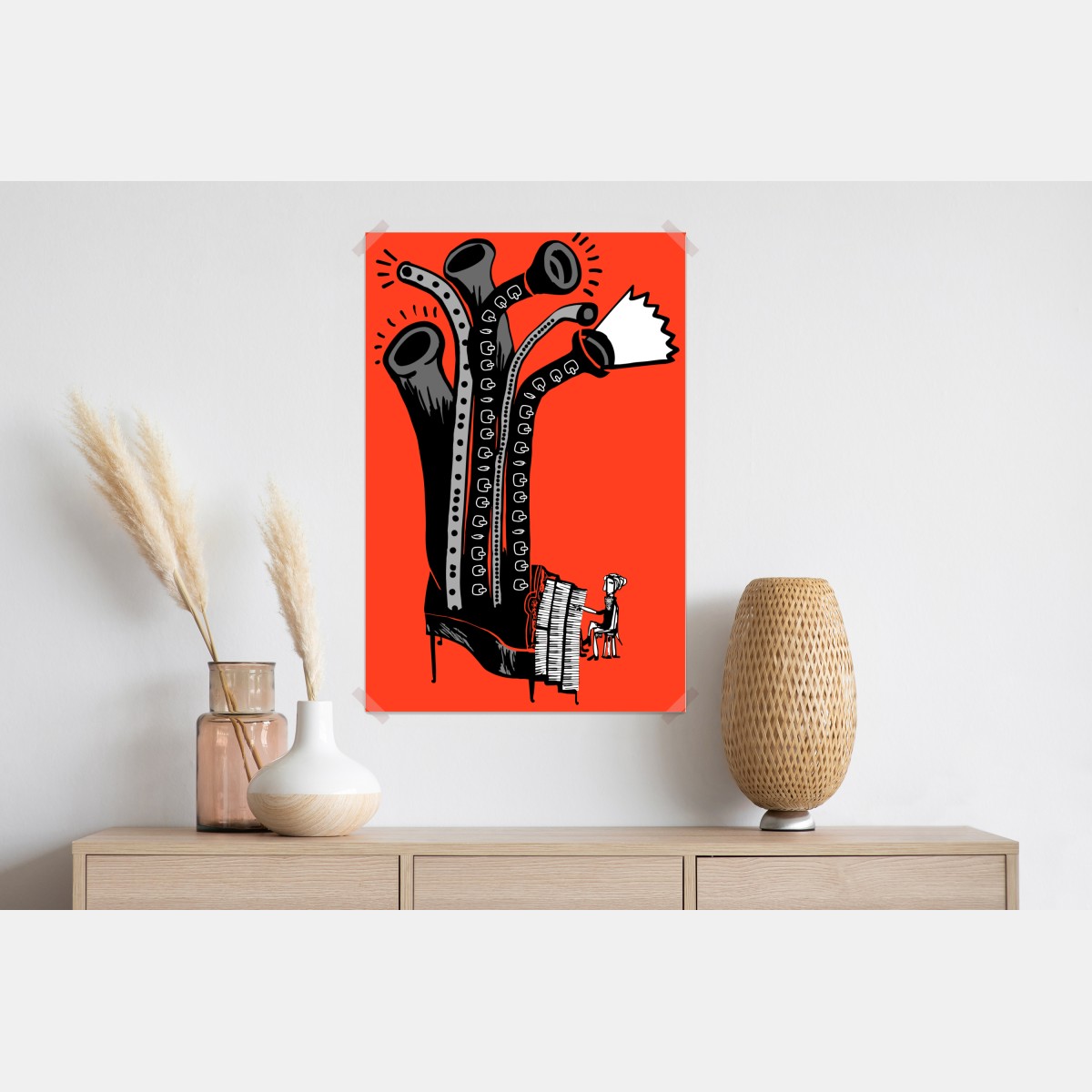 Plakat surrealistyczny fortepianowy but – Wallissimo® Plakat surrealistyczny fortepianowy but – Wallissimo®