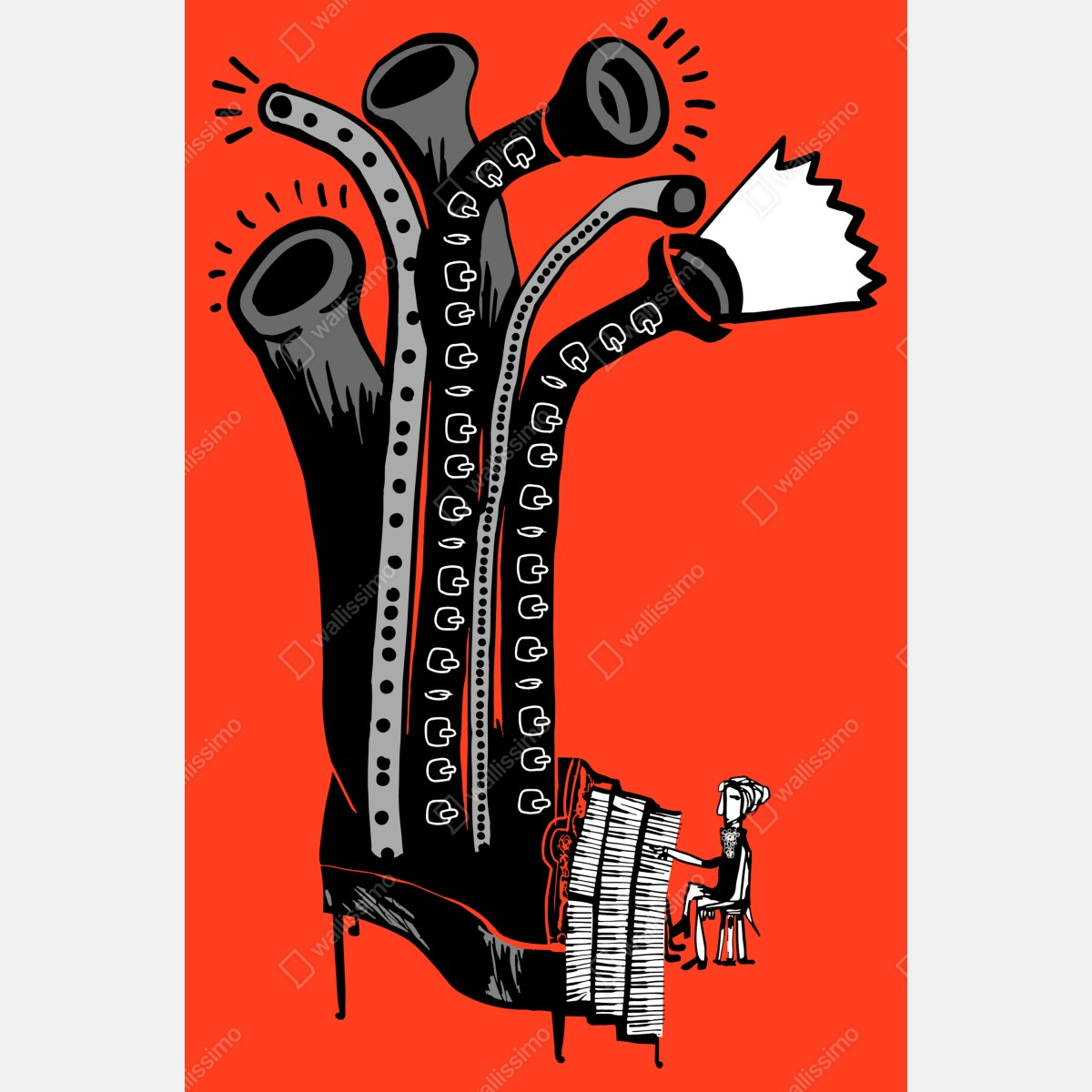 Plakat surrealistyczny fortepianowy but – Wallissimo® Plakat surrealistyczny fortepianowy but – Wallissimo®