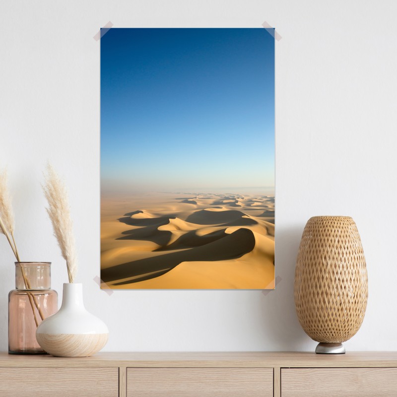Plakat niekończące się wydmy pustyni pod błękitnym niebem – Wallissimo® Plakat niekończące się wydmy pustyni pod błękitnym niebem – Wallissimo®