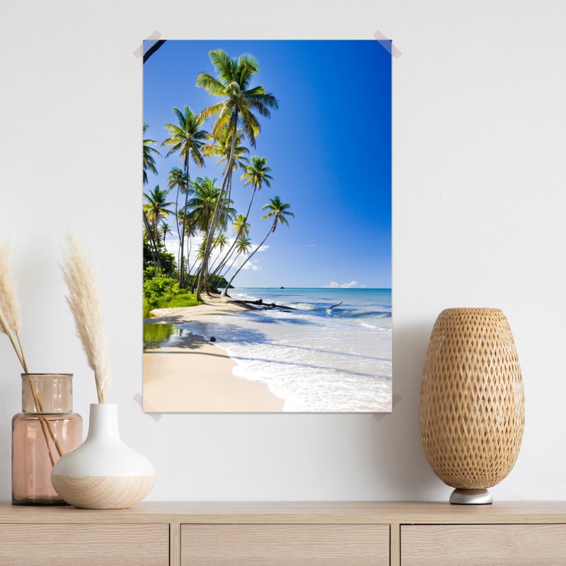 Plakat tropikalna plaża z palmami pod błękitnym niebem – Wallissimo® Plakat tropikalna plaża z palmami pod błękitnym niebem – Wallissimo®