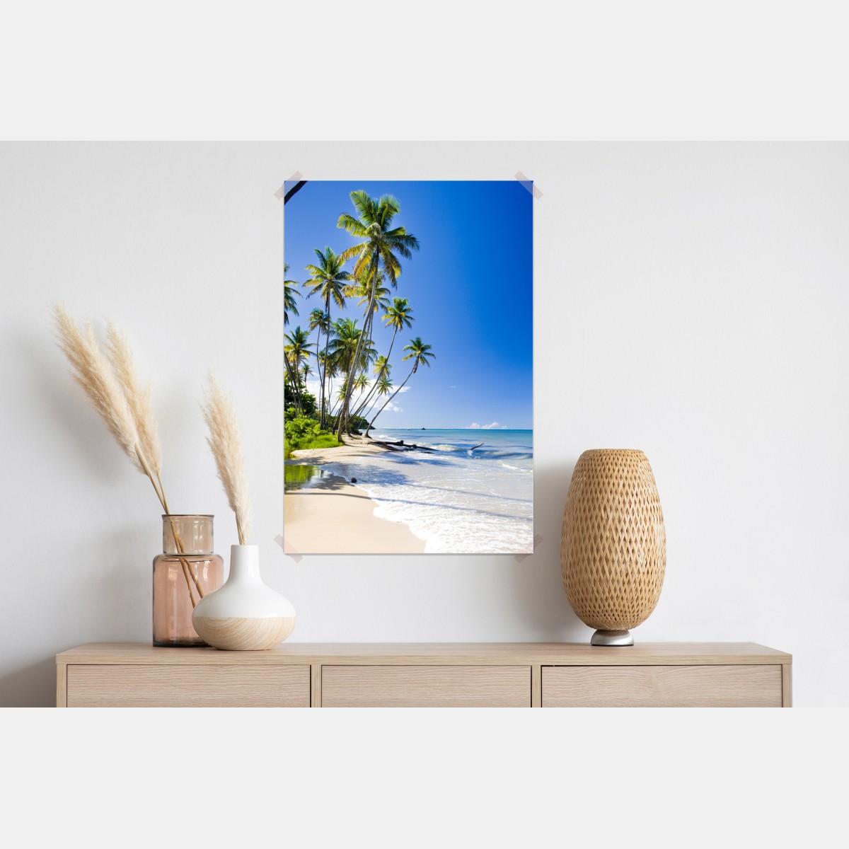 Plakat tropikalna plaża z palmami pod błękitnym niebem – Wallissimo® Plakat tropikalna plaża z palmami pod błękitnym niebem – Wallissimo®