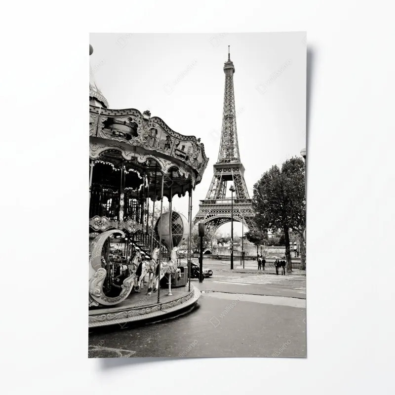 Plakat wieża Eiffla i karuzela w Paryżu
