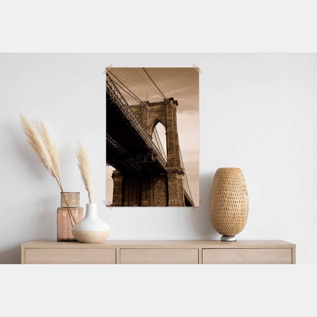 Plakat sepia widok na Most Brookliński – Wallissimo® Plakat sepia widok na Most Brookliński – Wallissimo®