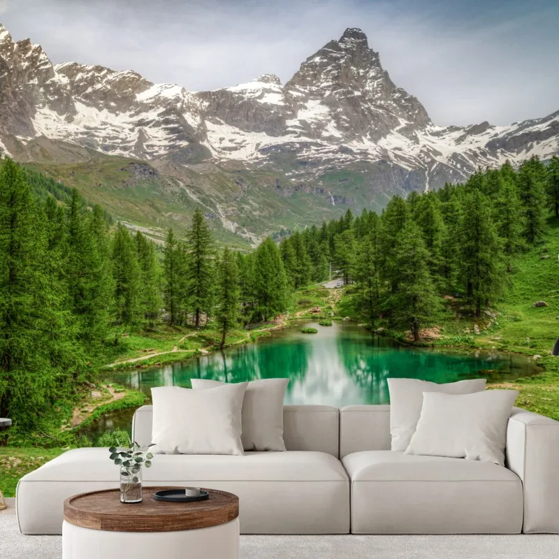 Fototapeta błękitne jezioro przy Cervinia – Wallissimo® Fototapeta błękitne jezioro przy Cervinia – Wallissimo®