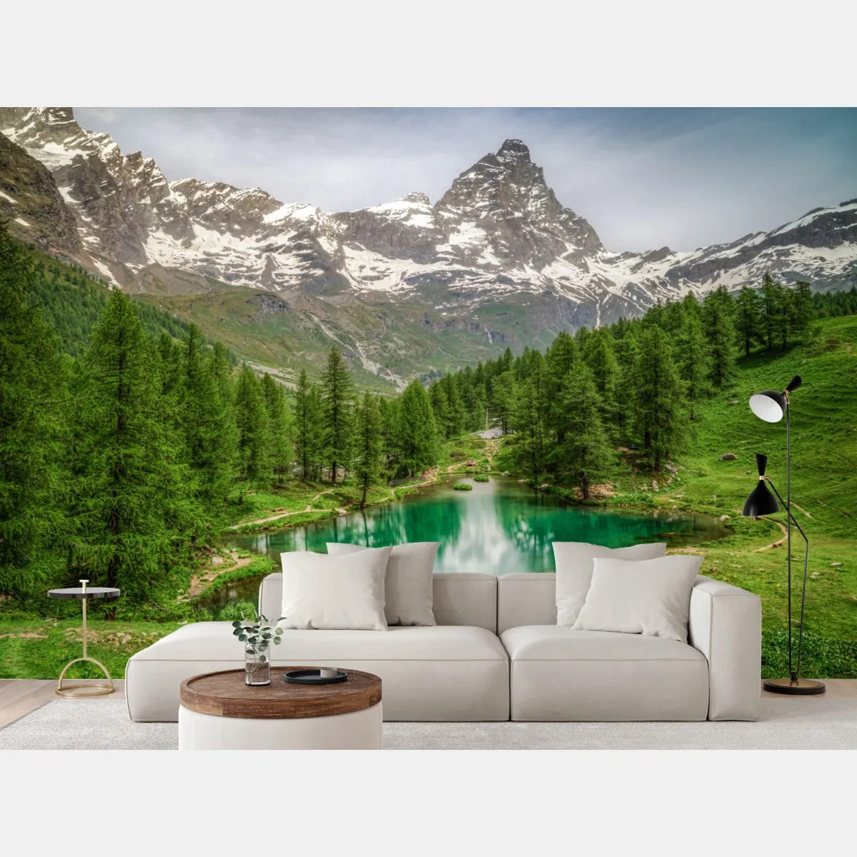 Fototapeta błękitne jezioro przy Cervinia – Wallissimo® Fototapeta błękitne jezioro przy Cervinia – Wallissimo®