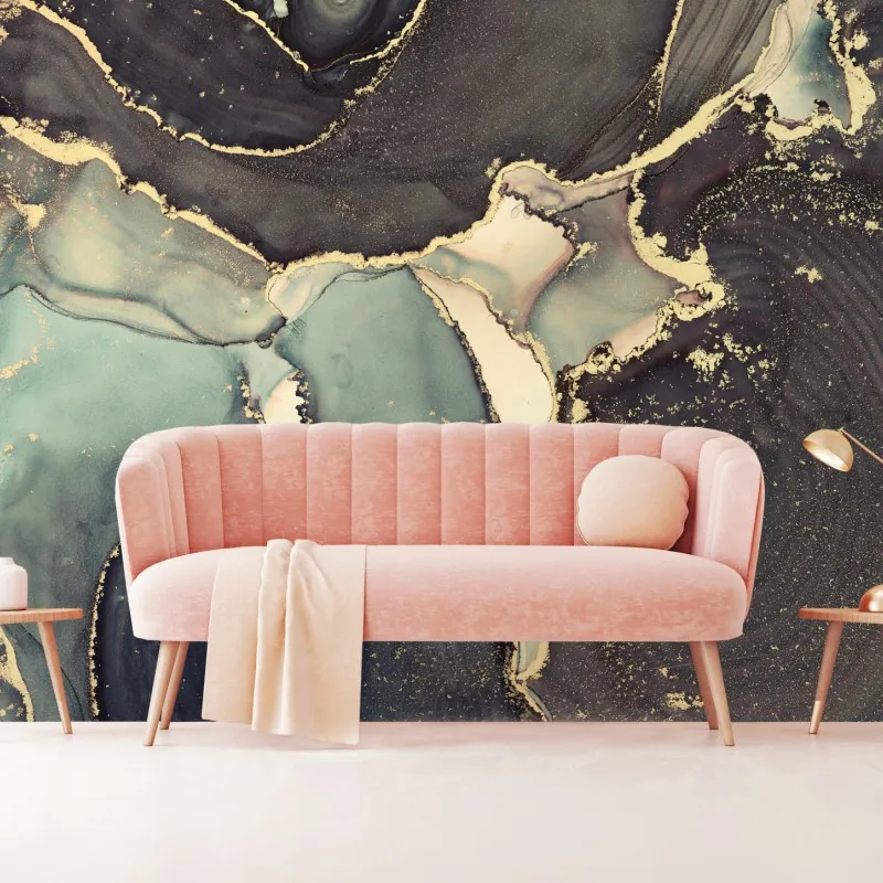 Fototapeta turkusowo-złota abstrakcja w technice alcohol ink – Wallissimo® Fototapeta turkusowo-złota abstrakcja w technice alcohol ink – Wallissimo®