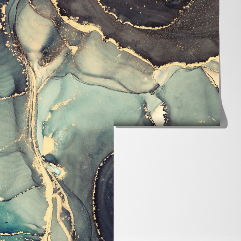 Fototapeta turkusowo-złota abstrakcja w technice alcohol ink – Wallissimo® Fototapeta turkusowo-złota abstrakcja w technice alcohol ink – Wallissimo®