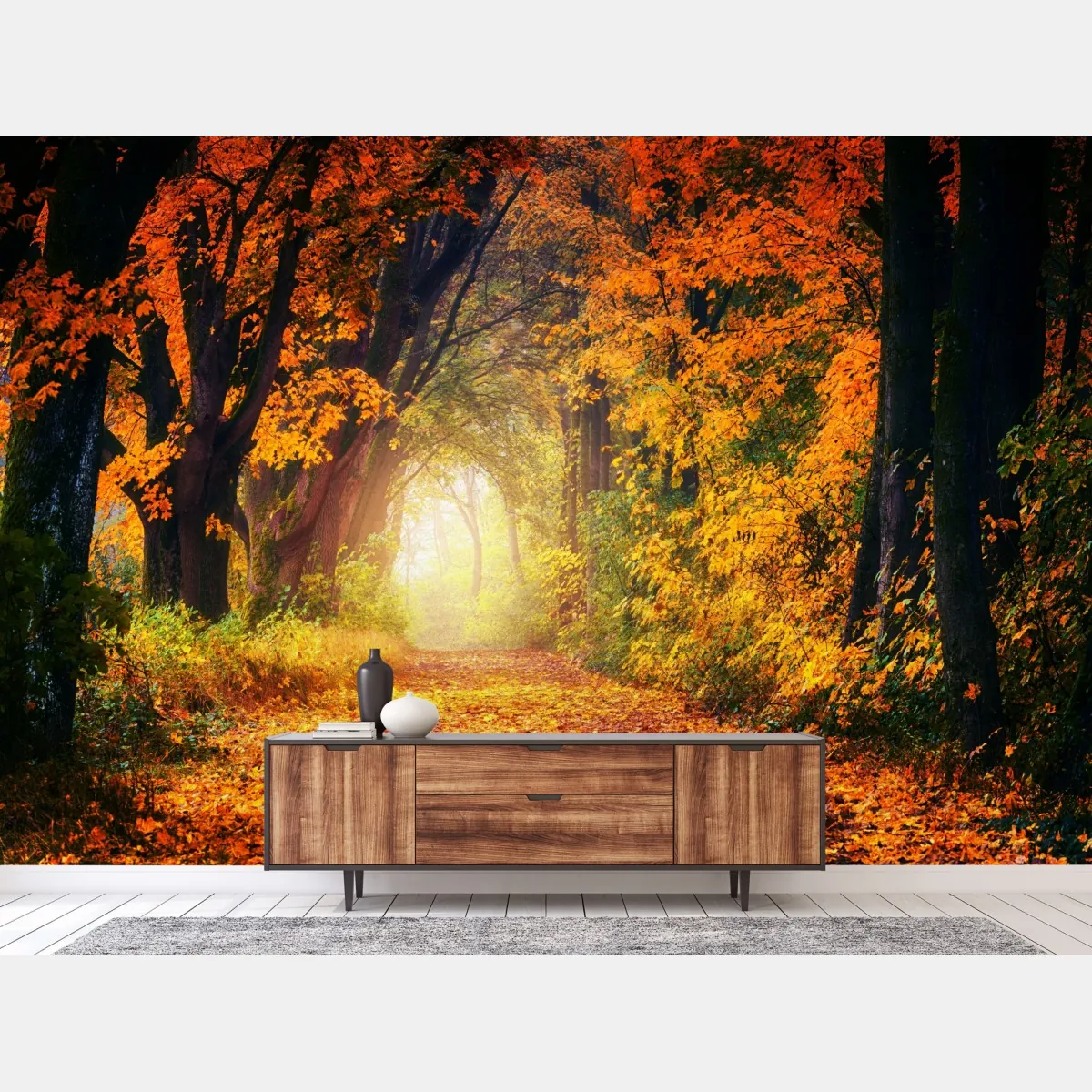 Fototapeta jesienna leśna ścieżka w złotym świetle – Wallissimo® Fototapeta jesienna leśna ścieżka w złotym świetle – Wallissimo®