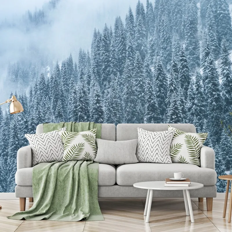 Fototapeta mglisty ośnieżony las sosnowy – Wallissimo® Fototapeta mglisty ośnieżony las sosnowy – Wallissimo®