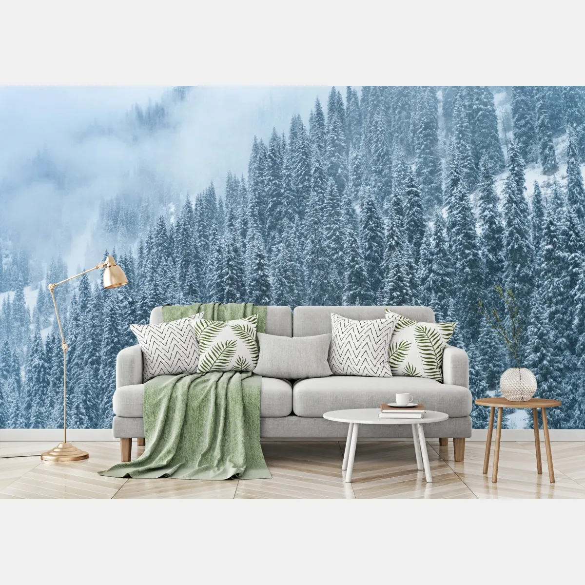 Fototapeta mglisty ośnieżony las sosnowy – Wallissimo® Fototapeta mglisty ośnieżony las sosnowy – Wallissimo®