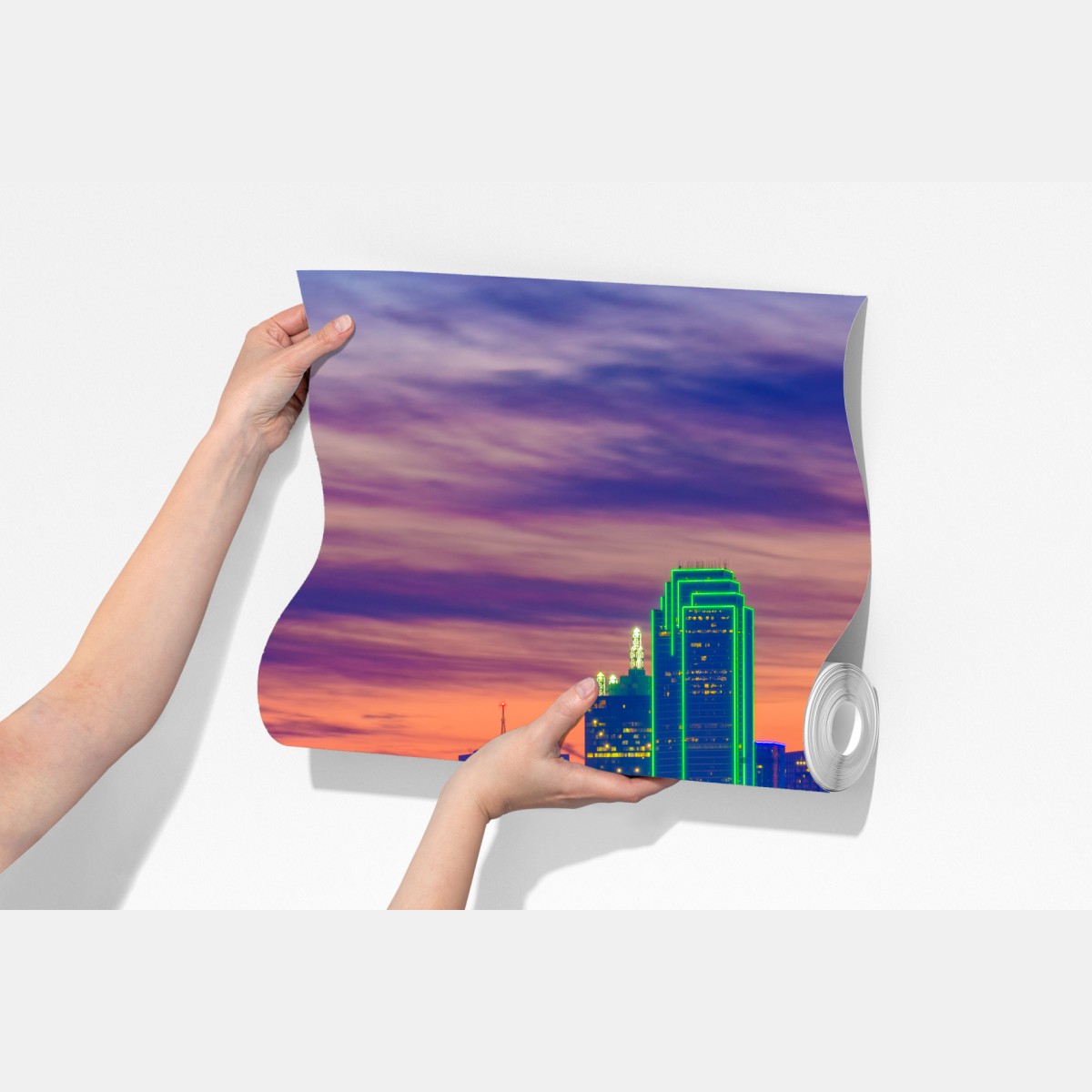 Fototapeta panorama Dallas o zachodzie słońca z świetlnymi smugami autostrady – Wallissimo® Fototapeta panorama Dallas o zachodzie słońca z świetlnymi smugami autostrady – Wallissimo®