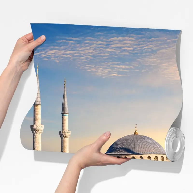 Fototapeta Stambuł z Błękitnym Meczetem o zachodzie słońca – Wallissimo® Fototapeta Stambuł z Błękitnym Meczetem o zachodzie słońca – Wallissimo®