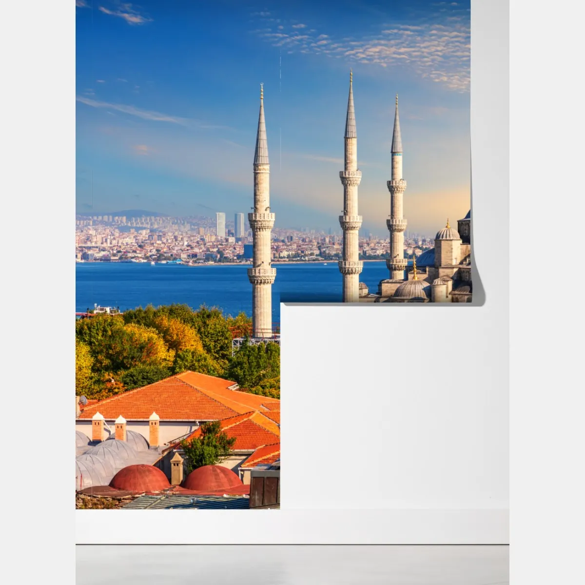 Fototapeta Stambuł z Błękitnym Meczetem o zachodzie słońca – Wallissimo® Fototapeta Stambuł z Błękitnym Meczetem o zachodzie słońca – Wallissimo®