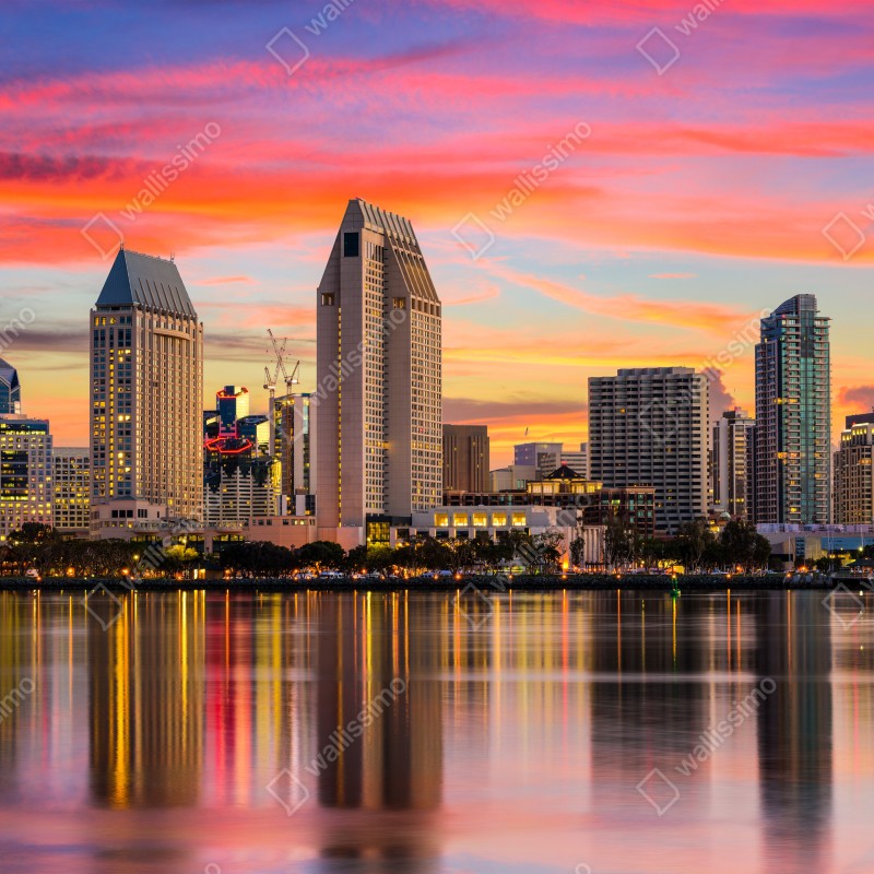 Fototapeta San Diego zachód słońca panorama miasta – Wallissimo® Fototapeta San Diego zachód słońca panorama miasta – Wallissimo®