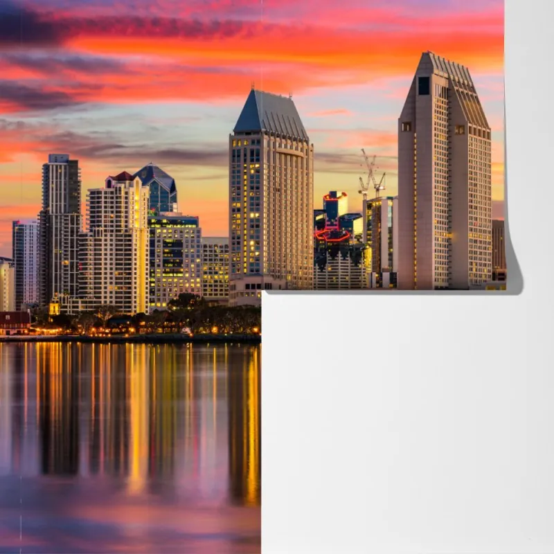Fototapeta San Diego zachód słońca panorama miasta – Wallissimo® Fototapeta San Diego zachód słońca panorama miasta – Wallissimo®