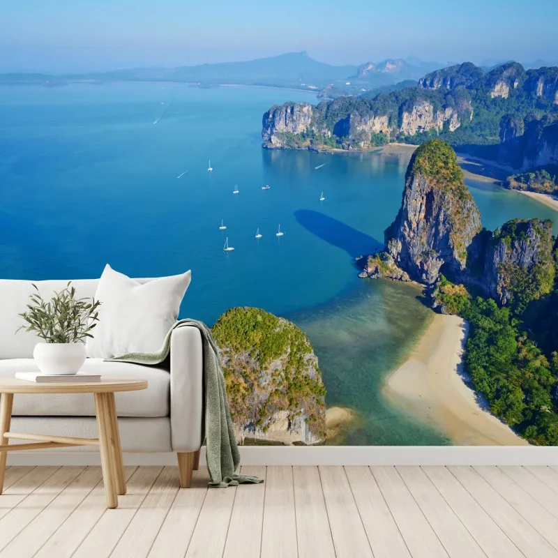 Fototapeta lazurowe wyspy i klify nad brzegiem morza