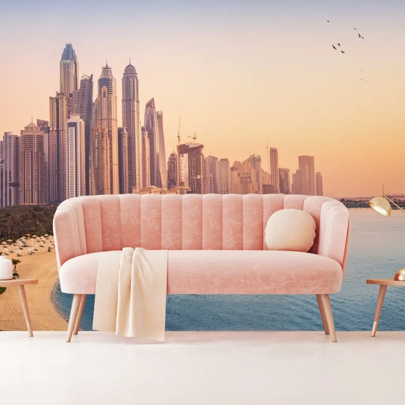 Fototapeta Dubaj panorama miasta o zachodzie słońca