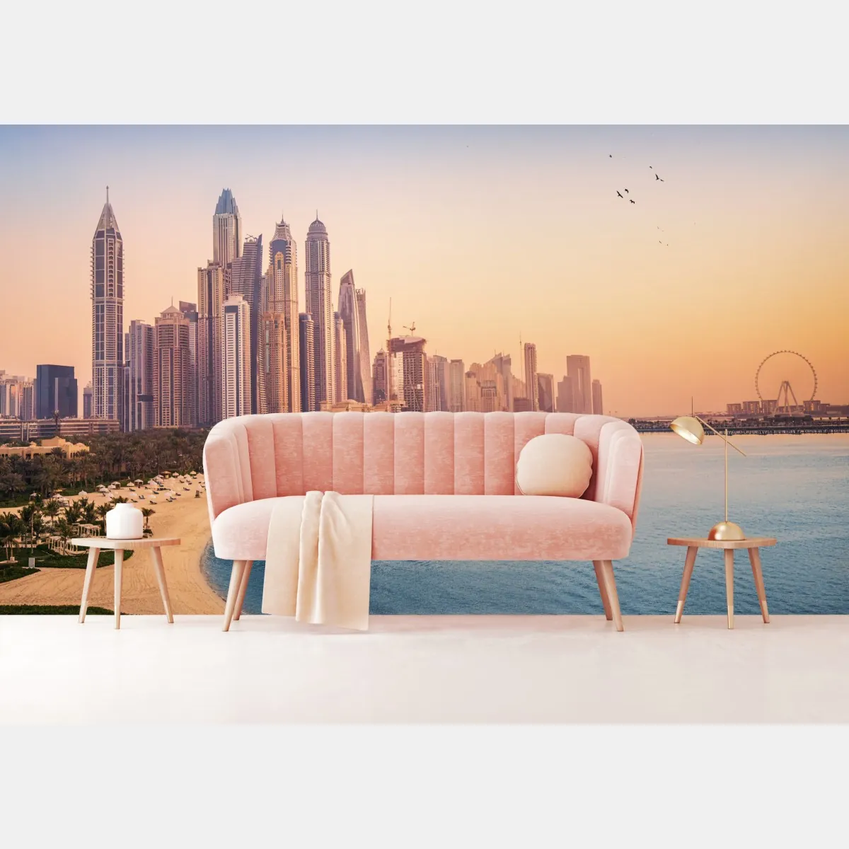 Fototapeta Dubaj panorama miasta o zachodzie słońca – Wallissimo® Fototapeta Dubaj panorama miasta o zachodzie słońca – Wallissimo®