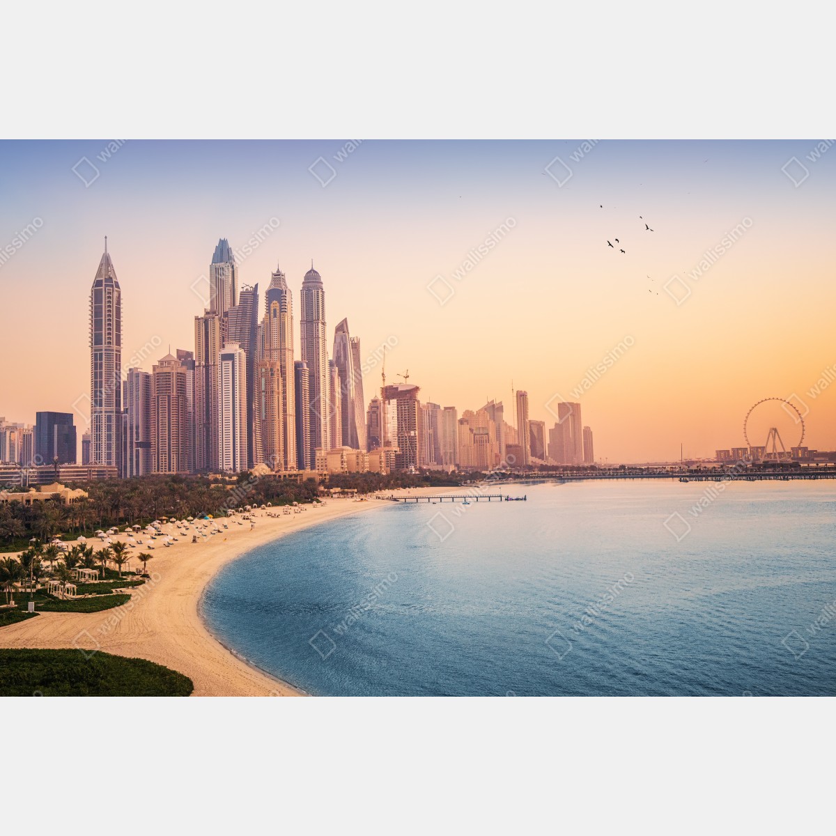 Fototapeta Dubaj panorama miasta o zachodzie słońca – Wallissimo® Fototapeta Dubaj panorama miasta o zachodzie słońca – Wallissimo®