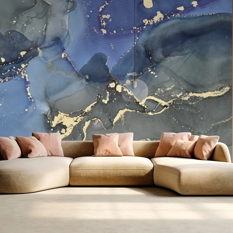 Fototapeta luksusowa niebiesko-złota abstrakcja fluidalna