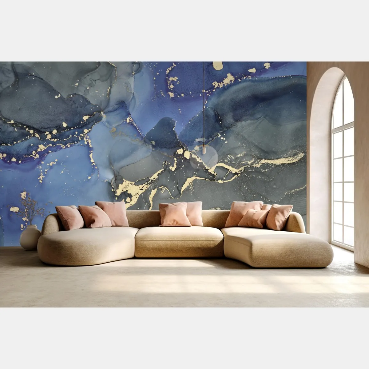 Fototapeta luksusowa niebiesko-złota abstrakcja fluidalna – Wallissimo® Fototapeta luksusowa niebiesko-złota abstrakcja fluidalna – Wallissimo®