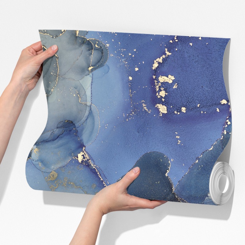 Fototapeta luksusowa niebiesko-złota abstrakcja fluidalna – Wallissimo® Fototapeta luksusowa niebiesko-złota abstrakcja fluidalna – Wallissimo®