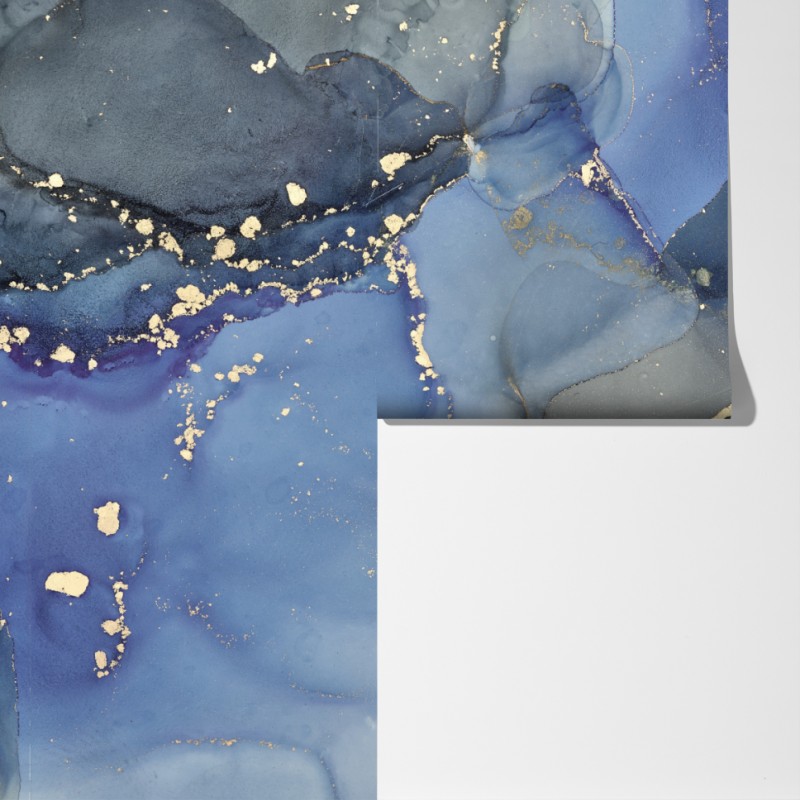 Fototapeta luksusowa niebiesko-złota abstrakcja fluidalna – Wallissimo® Fototapeta luksusowa niebiesko-złota abstrakcja fluidalna – Wallissimo®