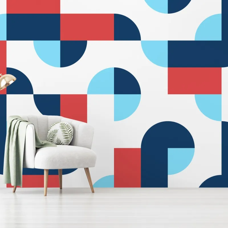 Fototapeta odważny geometryczny wzór w granacie i koralu