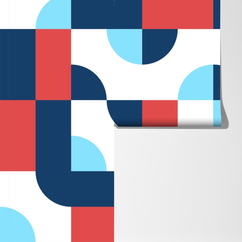 Fototapeta odważny geometryczny wzór w granacie i koralu – Wallissimo® Fototapeta odważny geometryczny wzór w granacie i koralu – Wallissimo®