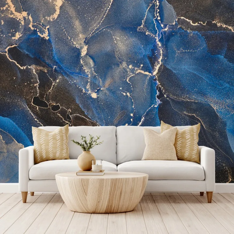 Fototapeta luksusowe niebiesko-złote abstrakcyjne fale