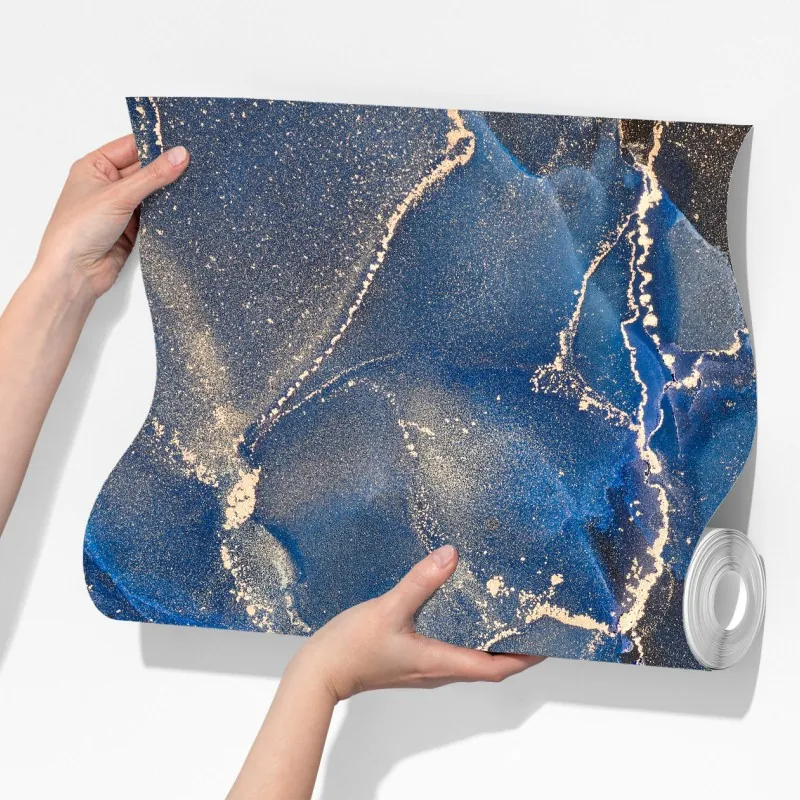 Fototapeta luksusowe niebiesko-złote abstrakcyjne fale – Wallissimo® Fototapeta luksusowe niebiesko-złote abstrakcyjne fale – Wallissimo®